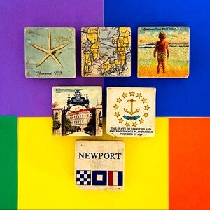 SIX tumbled marble Newport-themed magnets